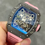 T+ Factory Richard Mille RM35-02 44.5mm Carbon Fiber Pink Rubber Strap Skeletonized Dial (6) T+ Factory Richard Mille RM 35-02 44.5mm Carbon Fiber Pink Rubber Strap Skeletonized Dial