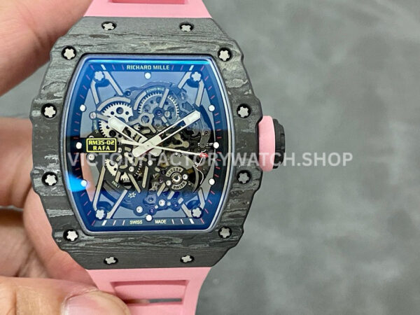 T+ Factory Richard Mille RM35-02 44.5mm Carbon Fiber Pink Rubber Strap Skeletonized Dial (9) T+ Factory Richard Mille RM 35-02 carbon fiber pink rubber strap skeletonized dial