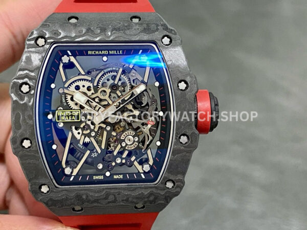 T+ Factory Richard Mille RM35-02 44.5mm Carbon Fiber Red Rubber Strap Skeletonized Dial (6) T+ Factory Richard Mille RM 35-02 carbon fiber red rubber strap skeletonized dial