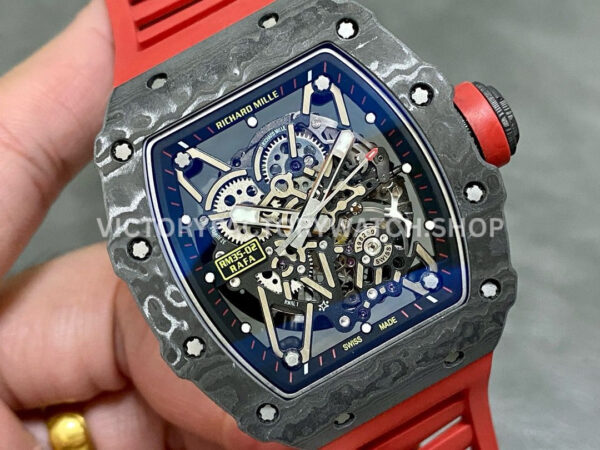 T+ Factory Richard Mille RM35-02 44.5mm Carbon Fiber Red Rubber Strap Skeletonized Dial (7) T+ Factory Richard Mille RM 35-02 44.5mm Carbon Fiber Red Rubber Strap Skeletonized Dial