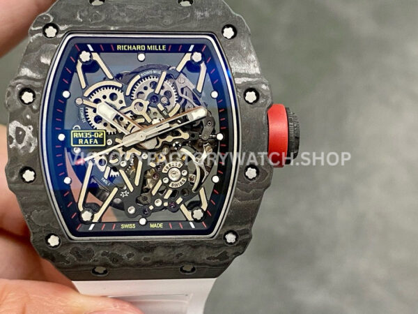 T+ Factory Richard Mille RM35-02 44.5mm Carbon Fiber White Rubber Strap Skeletonized Dial (10) T+ Factory Richard Mille RM 35-02 carbon fiber white rubber strap skeletonized dial
