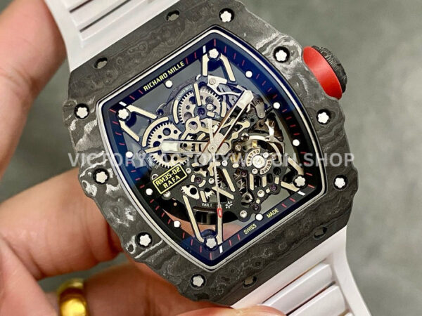 T+ Factory Richard Mille RM35-02 44.5mm Carbon Fiber White Rubber Strap Skeletonized Dial (9) T+ Factory Richard Mille RM 35-02 44.5mm Carbon Fiber White Rubber Strap Skeletonized Dial