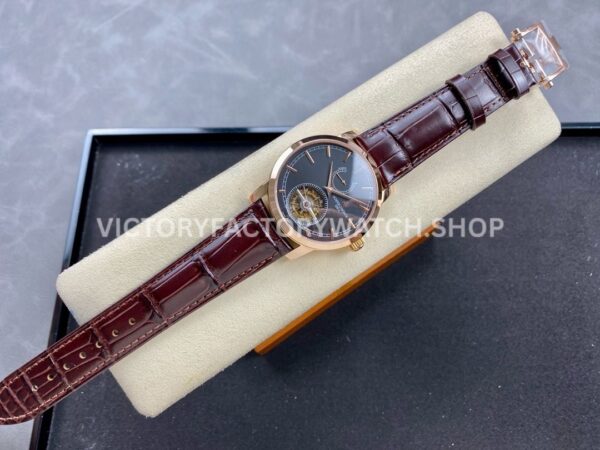 TUR Factory Vacheron Constantin Traditionnelle Tourbillon 89000/000R-B407 42mm Rose Gold Leather Strap Black Dial
