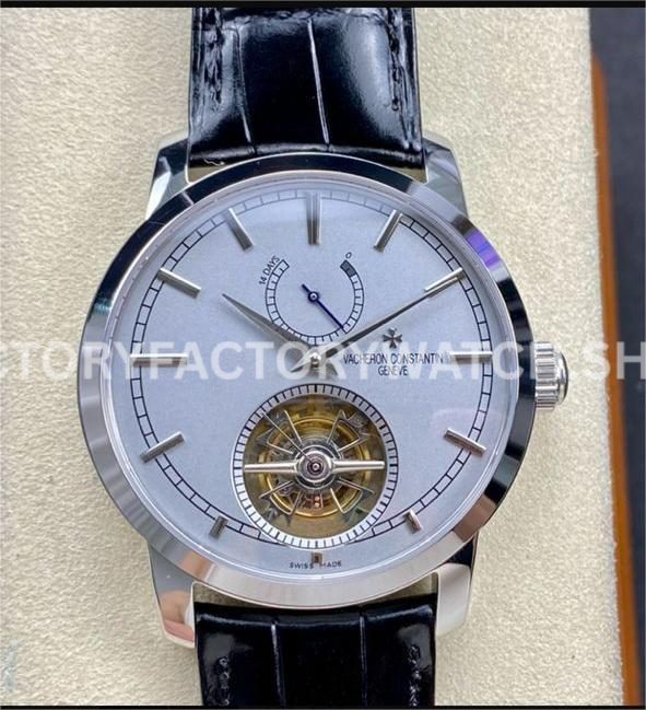 TUR Factory Vacheron Constantin Traditionnelle Tourbillon 89000000P-9843 42mm Steel Leat (1) TUR Factory Vacheron Constantin Traditionnelle Tourbillon 89000 000P 9843 42mm steel leather strap white dial replica watch