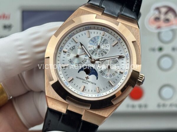 TW Factory Vacheron Constantin Overseas Perpetual Calendar 4300V/120R-B064 41.5mm Rose Gold Leather Strap Silver Dial