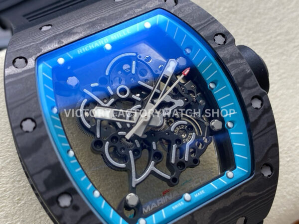 UOK Factory Richard Mille RM055 42.7mm Carbon Fiber Black Rubber Strap Blue Edge Skeletonized Dial (1 (6) UOK Factory Richard Mille RM 055 42.7mm Carbon Fiber Black Rubber Strap Blue Edge Skeletonized Dial