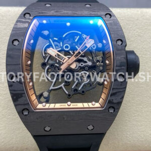 UOK Factory Richard Mille RM 055 carbon fiber black rubber strap rose gold edge skeletonized dial