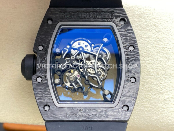 UOK Factory Richard Mille RM 055 42.7mm Carbon Fiber Black Rubber Strap Rose Gold Edge Skeletonized Dial