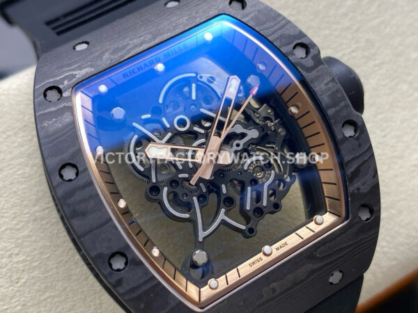 UOK Factory Richard Mille RM 055 42.7mm Carbon Fiber Black Rubber Strap Rose Gold Edge Skeletonized Dial