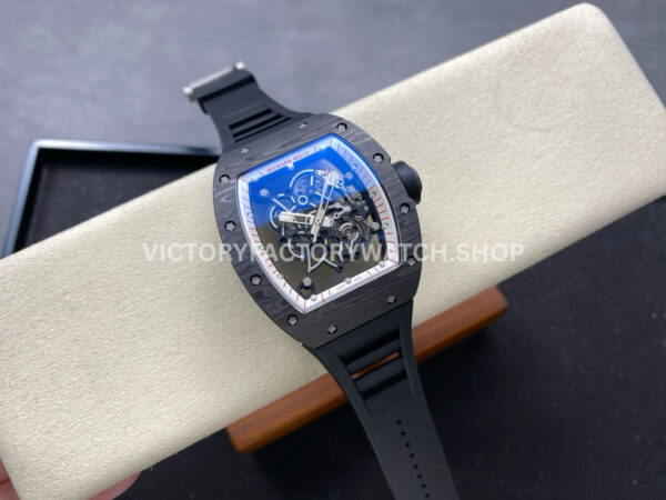 UOK Factory Richard Mille RM055 42.7mm Carbon Fiber Black Rubber Strap White Edge Skeletonized Dial (3) UOK Factory Richard Mille RM 055 42.7mm Carbon Fiber Black Rubber Strap White Edge Skeletonized Dial