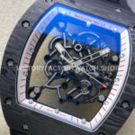 UOK Factory Richard Mille RM055 42.7mm Carbon Fiber Black Rubber Strap White Edge Skeletonized Dial (4) UOK Factory Richard Mille RM 055 42.7mm Carbon Fiber Black Rubber Strap White Edge Skeletonized Dial