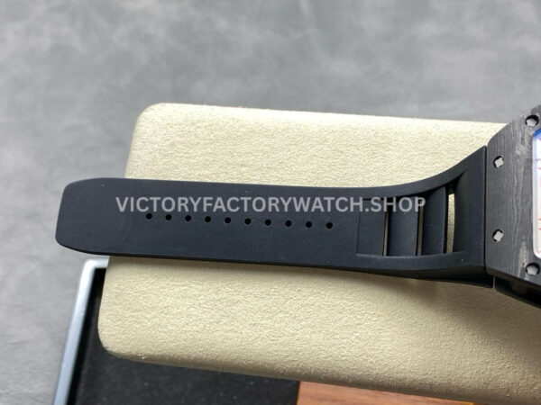 UOK Factory Richard Mille RM055 42.7mm Carbon Fiber Black Rubber Strap White Edge Skeletonized Dial (6) UOK Factory Richard Mille RM 055 42.7mm Carbon Fiber Black Rubber Strap White Edge Skeletonized Dial