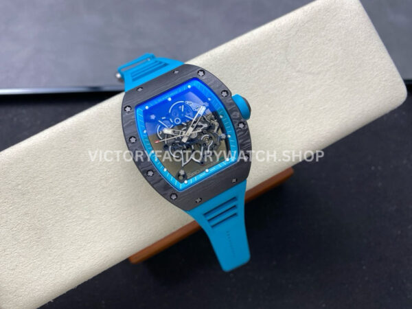 UOK Factory Richard Mille RM055 42.7mm Carbon Fiber Blue Rubber Strap Blue Edge Skeletonized Dial (2) UOK Factory Richard Mille RM 055 42.7mm Carbon Fiber Blue Rubber Strap Blue Edge Skeletonized Dial