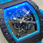 UOK Factory Richard Mille RM055 42.7mm Carbon Fiber Blue Rubber Strap Blue Edge Skeletonized Dial (8) UOK Factory Richard Mille RM 055 42.7mm Carbon Fiber Blue Rubber Strap Blue Edge Skeletonized Dial