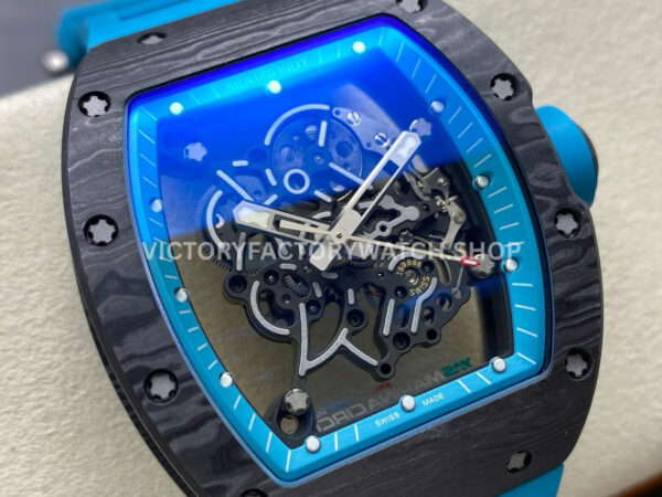 UOK Factory Richard Mille RM055 42.7mm Carbon Fiber Blue Rubber Strap Blue Edge Skeletonized Dial (8) UOK Factory Richard Mille RM 055 42.7mm Carbon Fiber Blue Rubber Strap Blue Edge Skeletonized Dial