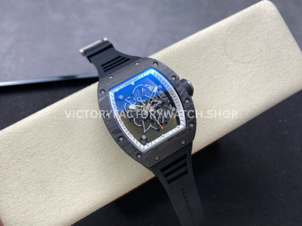 UOK Factory Richard Mille RM055 42.7mm Carbon Fiber Titanium Black Rubber Strap White Edge (7) UOK Factory Richard Mille RM 055 42.7mm Carbon Fiber Titanium Black Rubber Strap White Edge Skeletonized Dial