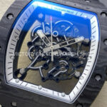 UOK Factory Richard Mille RM055 42.7mm Carbon Fiber Titanium Black Rubber Strap White Edge (8) UOK Factory Richard Mille RM 055 42.7mm Carbon Fiber Titanium Black Rubber Strap White Edge Skeletonized Dial