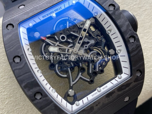 UOK Factory Richard Mille RM055 42.7mm Carbon Fiber Titanium Black Rubber Strap White Edge (9) UOK Factory Richard Mille RM 055 42.7mm Carbon Fiber Titanium Black Rubber Strap White Edge Skeletonized Dial