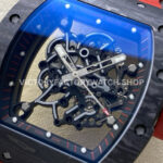 UOK Factory Richard Mille RM055 42.7mm Carbon Fiber Titanium Red Rubber Strap Black Edge Skel (3) UOK Factory Richard Mille RM 055 42.7mm Carbon Fiber Titanium Red Rubber Strap Black Edge Skeletonized Dial
