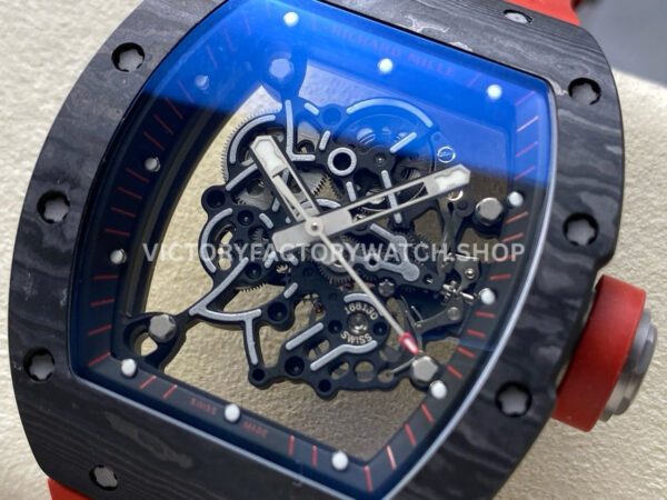 UOK Factory Richard Mille RM055 42.7mm Carbon Fiber Titanium Red Rubber Strap Black Edge Skel (3) UOK Factory Richard Mille RM 055 42.7mm Carbon Fiber Titanium Red Rubber Strap Black Edge Skeletonized Dial