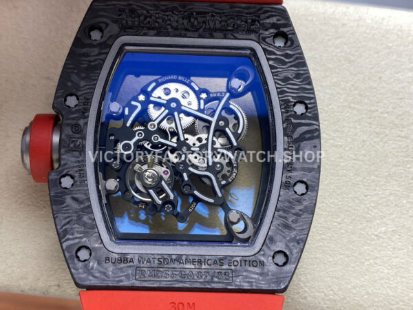 UOK Factory Richard Mille RM055 42.7mm Carbon Fiber Titanium Red Rubber Strap Black Edge Skel UOK Factory Richard Mille RM 055 42.7mm Carbon Fiber Titanium Red Rubber Strap Black Edge Skeletonized Dial