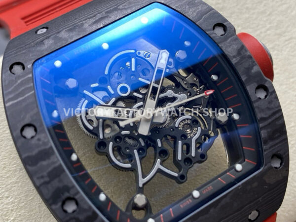 UOK Factory Richard Mille RM055 42.7mm Carbon Fiber Titanium Red Rubber Strap Black Edge Skel (8) UOK Factory Richard Mille RM 055 42.7mm Carbon Fiber Titanium Red Rubber Strap Black Edge Skeletonized Dial