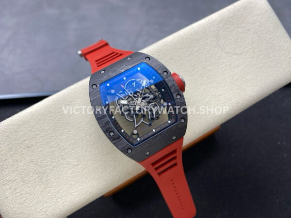 UOK Factory Richard Mille RM055 42.7mm Carbon Fiber Titanium Red Rubber Strap Black Edge Skel (9) UOK Factory Richard Mille RM 055 42.7mm Carbon Fiber Titanium Red Rubber Strap Black Edge Skeletonized Dial