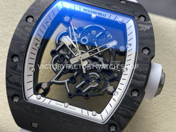 UOK Factory Richard Mille RM 055 42.7mm Carbon Fiber Titanium White Rubber Strap White Edge Skeletonized Dial