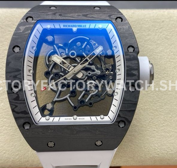 UOK Factory Richard Mille RM 055 titanium carbon fiber white rubber strap white edge skeletonized dial