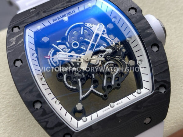 UOK Factory Richard Mille RM 055 42.7mm Carbon Fiber Titanium White Rubber Strap White Edge Skeletonized Dial