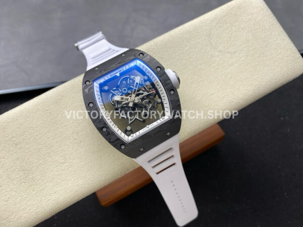 UOK Factory Richard Mille RM 055 42.7mm Carbon Fiber Titanium White Rubber Strap White Edge Skeletonized Dial