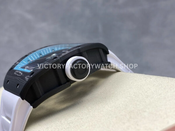 UOK Factory Richard Mille RM055 42.7mm Carbon Fiber White Rubber Strap Blue Edge Skeletonized Dial (1 UOK Factory Richard Mille RM 055 42.7mm Carbon Fiber White Rubber Strap Blue Edge Skeletonized Dial