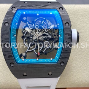 UOK Factory Richard Mille RM 055 carbon fiber white rubber strap blue edge skeletonized dial