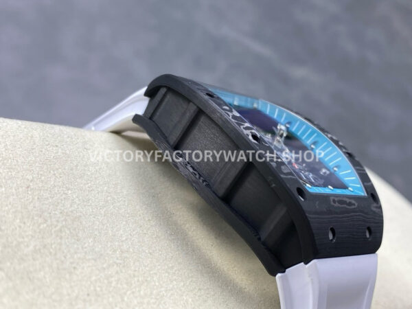 UOK Factory Richard Mille RM055 42.7mm Carbon Fiber White Rubber Strap Blue Edge Skeletonized Dial (1) UOK Factory Richard Mille RM 055 42.7mm Carbon Fiber White Rubber Strap Blue Edge Skeletonized Dial