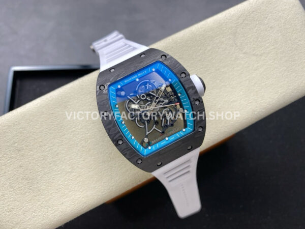 UOK Factory Richard Mille RM055 42.7mm Carbon Fiber White Rubber Strap Blue Edge Skeletonized Dial (1 (7) UOK Factory Richard Mille RM 055 42.7mm Carbon Fiber White Rubber Strap Blue Edge Skeletonized Dial