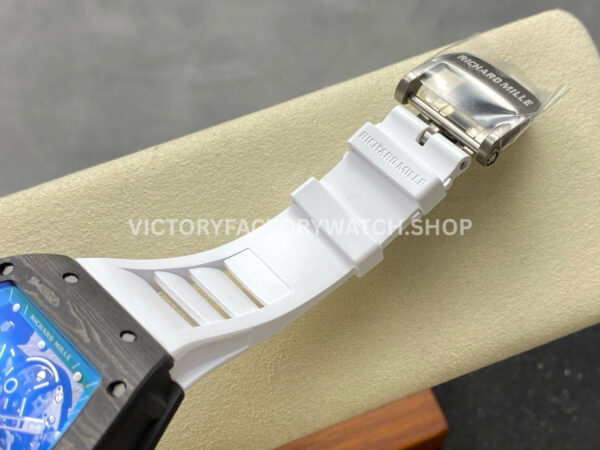 UOK Factory Richard Mille RM055 42.7mm Carbon Fiber White Rubber Strap Blue Edge Skeletonized Dial (1 (9) UOK Factory Richard Mille RM 055 42.7mm Carbon Fiber White Rubber Strap Blue Edge Skeletonized Dial