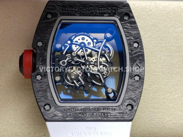 UOK Factory Richard Mille RM 055 42.7mm Carbon Fiber White Rubber Strap White Edge Skeletonized Dial