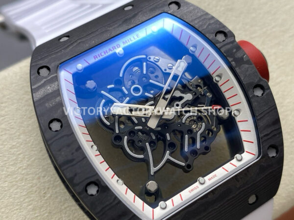 UOK Factory Richard Mille RM 055 42.7mm Carbon Fiber White Rubber Strap White Edge Skeletonized Dial