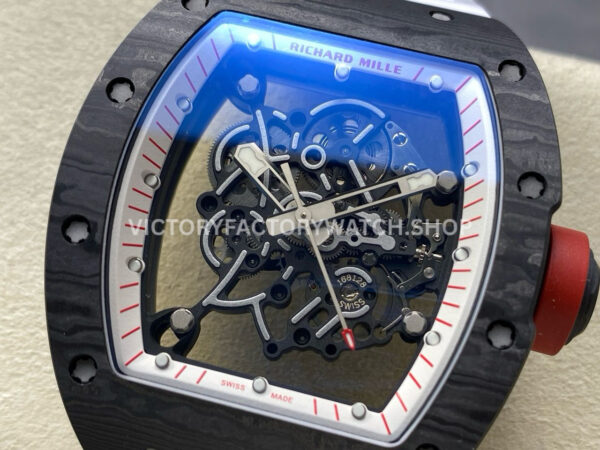 UOK Factory Richard Mille RM 055 42.7mm Carbon Fiber White Rubber Strap White Edge Skeletonized Dial