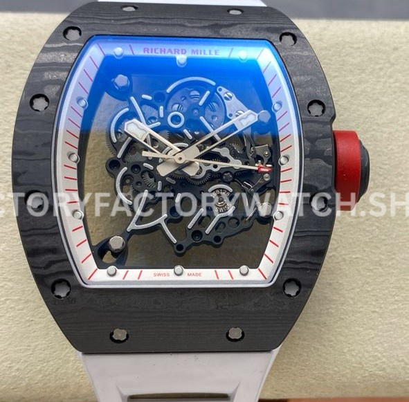 UOK Factory Richard Mille RM 055 carbon fiber white rubber strap white edge skeletonized dial