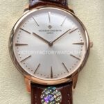 VC + Factory Vacheron Constantin Patrimony 81180000R-9159 Rose Gold Silver Dial (3) VC+ Factory Vacheron Constantin Patrimony 81180 000R 9159 40mm rose gold brown leather strap silver dial replica watch