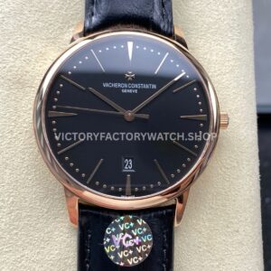 VC+ Factory Vacheron Constantin Patrimony 85180 000R 9232 40mm rose gold leather strap black dial replica watch