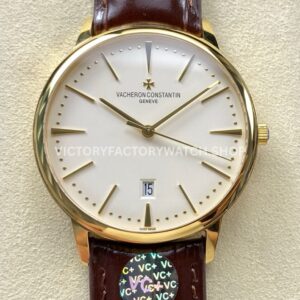 VC+ Factory Vacheron Constantin Patrimony 85180 000J 9231 40mm yellow gold leather strap silver dial replica watch