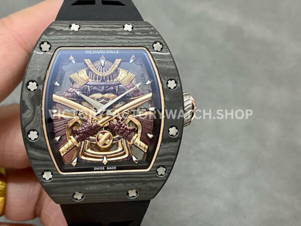 YS Factory Richard Mille Darth Vader Watch RM47 43mm Carbon Fiber Rubber Strap Skeletonized Dial (5) YS Factory Richard Mille Darth Vader RM 47 43mm black carbon fiber black rubber strap skeletonized dial