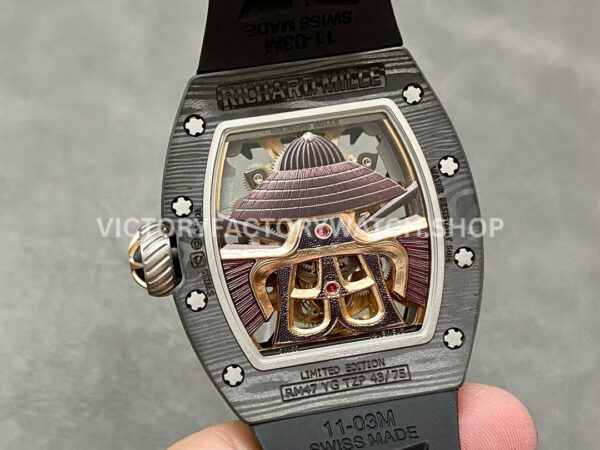 YS Factory Richard Mille Darth Vader Watch RM47 43mm Carbon Fiber Rubber Strap Skeletonized Dial (6) YS Factory Richard Mille Darth Vader RM 47 43mm Black Carbon Fiber Black Rubber Strap Skeletonized Dial