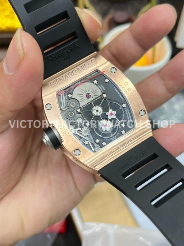 YS Factory Richard Mille RM 001 43mm Rose Gold Titanium Rubber Strap Skeletonized Dial