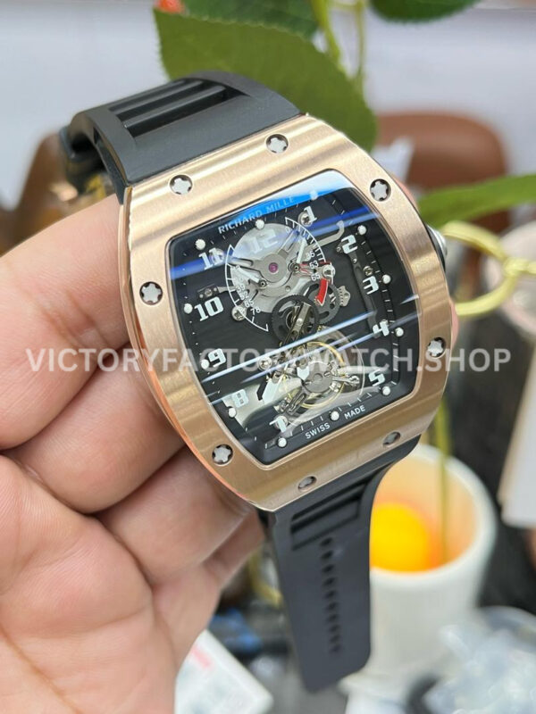 YS Factory Richard Mille RM 001 43mm Rose Gold Titanium Rubber Strap Skeletonized Dial