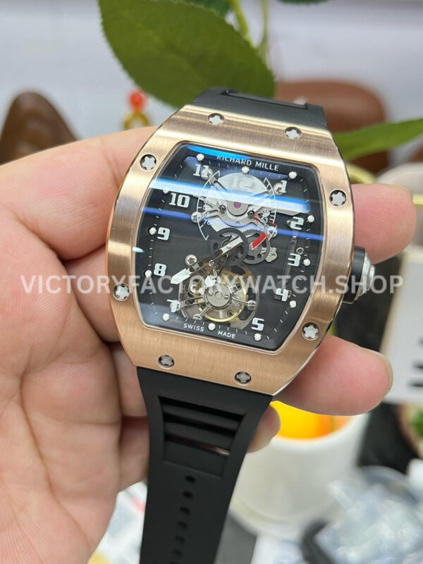YS Factory Richard Mille RM 001 43mm Rose Gold Titanium Rubber Strap Skeletonized Dial