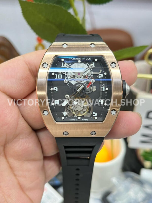 YS Factory Richard Mille RM 001 43mm rose gold titanium rubber strap skeletonized dial