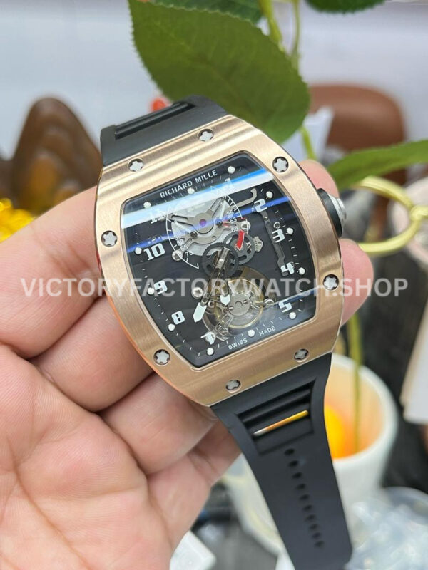YS Factory Richard Mille RM 001 43mm Rose Gold Titanium Rubber Strap Skeletonized Dial